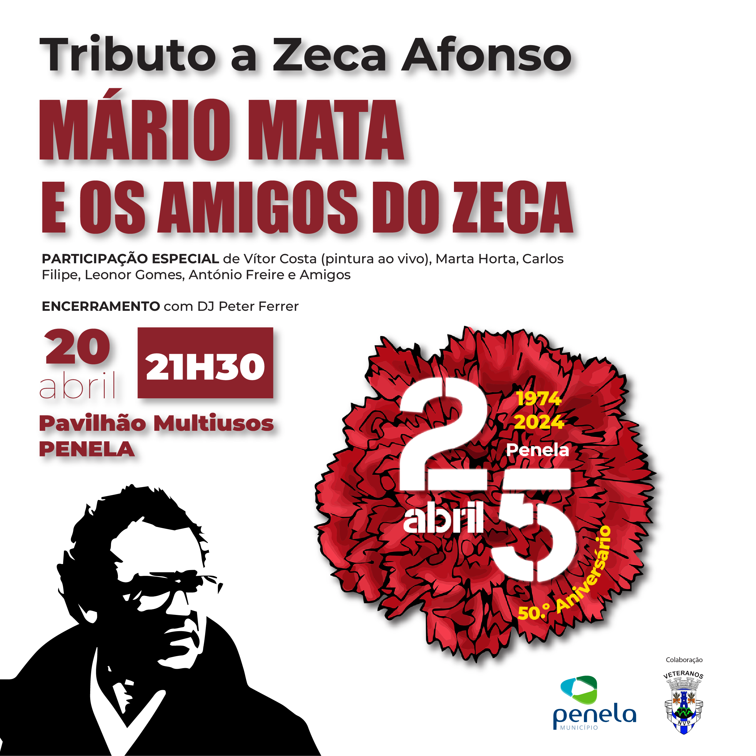 Tributo a Zeca Afonso com Mário Mata e os Amigos do Zeca, no dia 20 de abril, no Pavilhão Multiusos